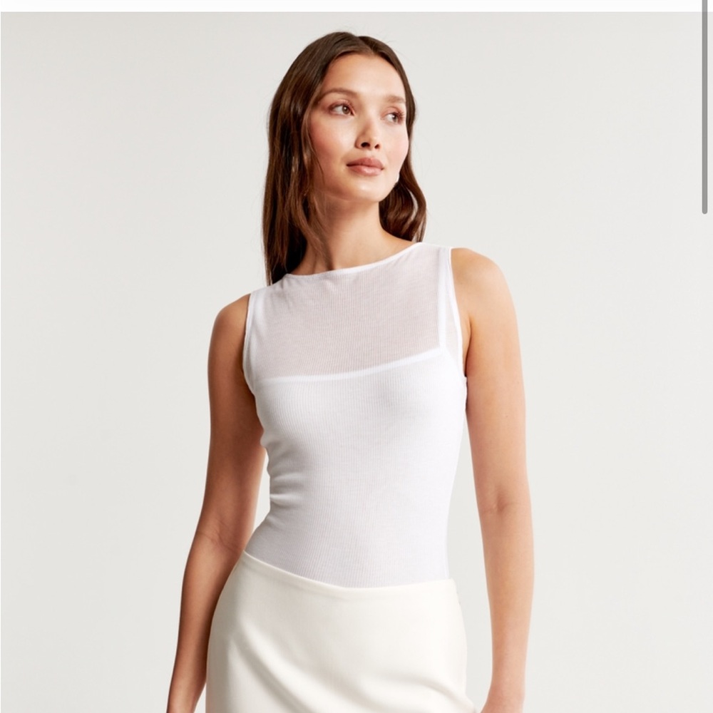 Abercrombie & Fitch White Sheer Panel Ribbed Tank Top